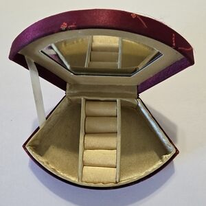 Vintage Red Floral Fabric Small Travel Jewelry Box/Organizer